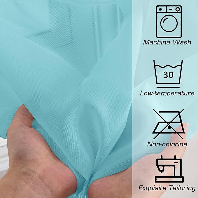 Simplebrand Aqua Sheer Curtains 72 Inches Long 2 Panels for Living Room, Rod Pockets Airy Window Treatments Voile Sheer Black Curtains Panels Lightweight for Front Back Patio Glass Door, 42" Width