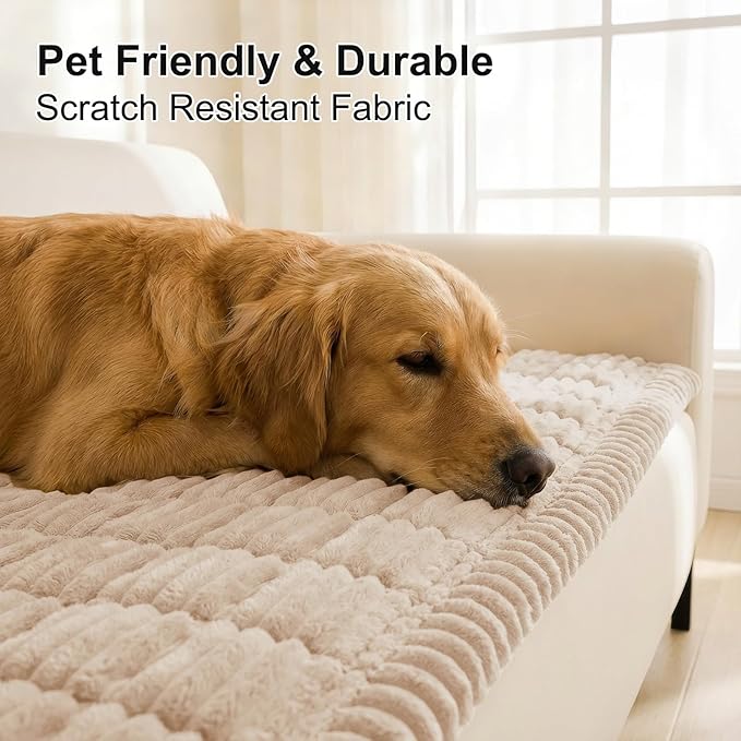 Smiry Couch Cover for Dogs Washable, Non Slip Fuzzy Pet Couch Covers for 3 Cushion Sofa Pet Friendly, Thick Soft Sofa Slipcovers Cushion Protector (Apricot, 27.6" x 82.7")