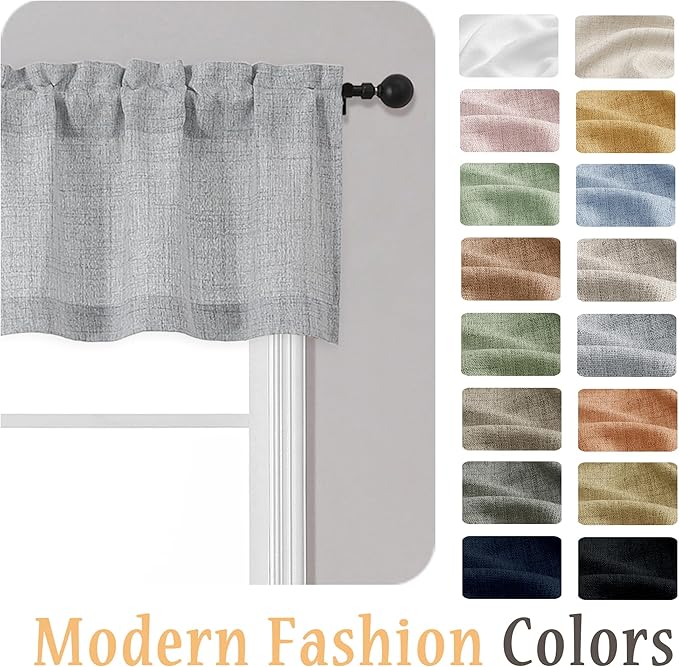 OWENIE Grey Valances for Windows 1 Pcs, Light Filtering Textured Farmhouse Short Small Valance Curtains for Bathroom Basement Living Room Bedroom, Rod Pocket Half Curtains Over Sink, 52" Wx16 L