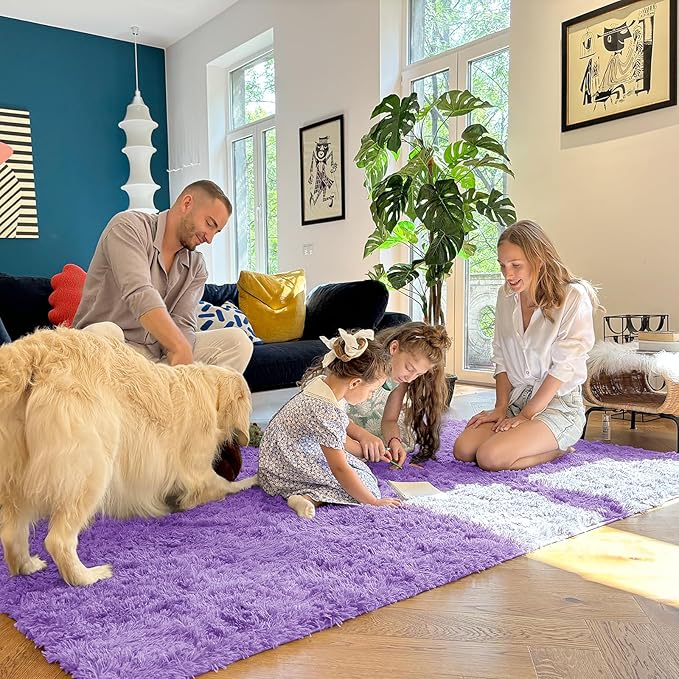 OLANLY 6x9 Machine Washable Large Area Rugs for Living Room, Bedroom, Soft Fluffy Shaggy Bedside Rug, Indoor Floor Carpet for Kids Girls and Boys, Dorms, Nursery, Home Decor Aesthetic, Purple