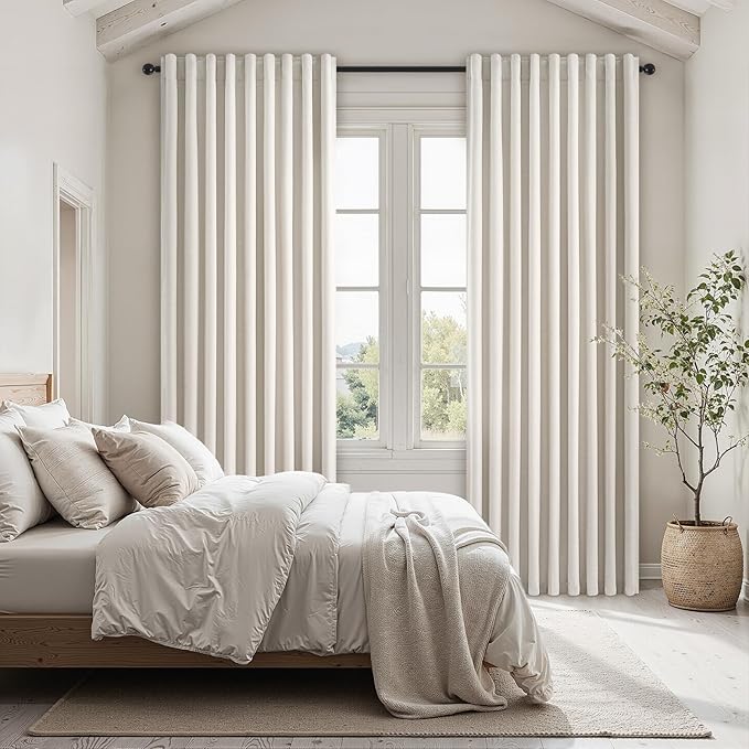 Blackout Curtains 70 Inch Length Wide Linen Black Out Curtain for Living Room Natural Birch Thick Linen Texture Thermal Sound Proof Noise Reducing Heavy Large Window Drapes (70"Wx102"Lx2Panels)
