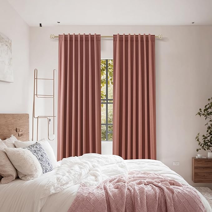 Guken 100% Blackout Curtains 100 Inch Length 2 Panels Set for Girls Bedroom Back Tab Thermal Insulated Black Out Linen Drapes Room Darkening Window Curtains 100 Inches Long,Dusty Rose