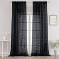 Chyhomenyc Extra Long Black Sheer Curtains 108 Inch Length 2 Panels Set, Light Filtering Tufted Textured Soft Airy Rod Pocket Gentle Leaf Window Treatment Drapes for Living Room, 52" Wx108 L, 2PCS
