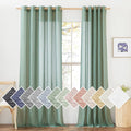 NICETOWN Linen Curtains Flax Sheer Texture for Living Room, Grommet Semi Sheer Vertical Drapes Privacy with Light Filtering for Bedroom/Patio Door, W70 x L96, Olive Green, 1 Pair