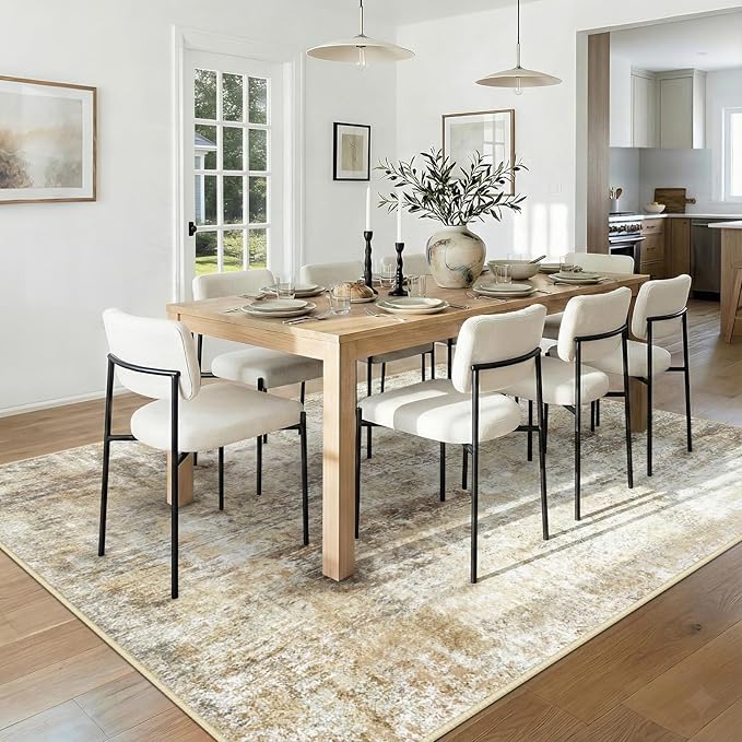 Washable Area Rugs 8'x10' Non-Slip Modern Abstract Soft for Living Room Entryway Bedroom Nursery, Print Pattern, Neutral Brown Gray