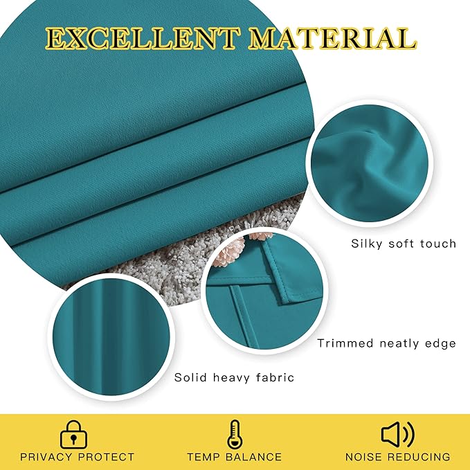 NICETOWN Blackout Curtains and Drapes for Living Room - Thermal Insulated Solid Grommet Top Blackout Panels/Draperies for Kid's Room/Bedroom (Peacock Teal, 1 Pair, 80 x 84 Inch)