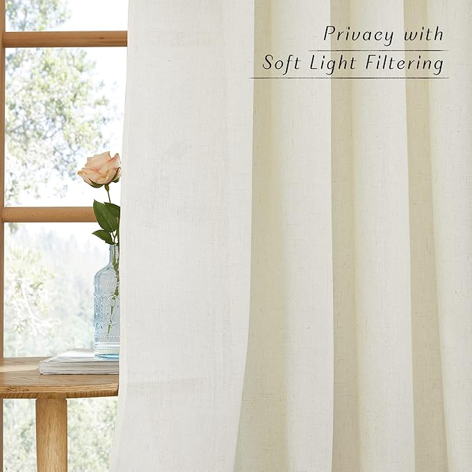 NICETOWN Flax Linen Room Divider Curtains 84 inches Long, Grommet Thick Linen Blend Window Curtains & Drapes Privacy Assured with Light Filtering for Bedroom, Off White, W68 x L84, 2 Panels