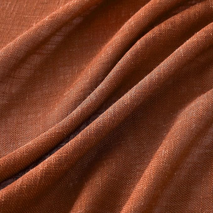 MIULEE Burnt Orange Linen Curtains 108 Inches Long for Living Room, Soft Thick Linen Textured Window Drapes Terracotta Rust Boho Fall Decor Semi Sheer Light Filtering Rod Pocket Back Tab, 2 Panels