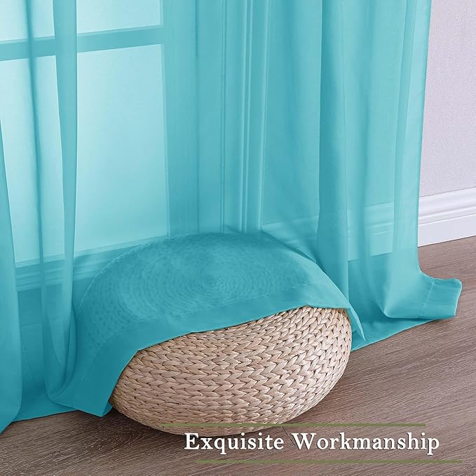 Lecloud Turquoise Sheer Curtains for Living Room Decor 84 Inches Long 2 Pcs, Light Filtering Airy Bedroom Curtains, Window Treatments Rod Pockets Drapes for Dining Room, Each Panel 59" W x 84" L