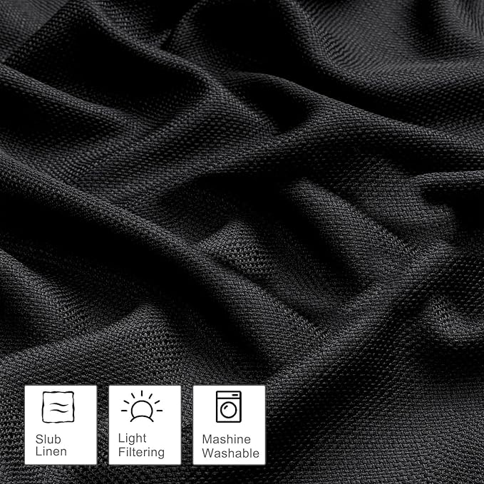 OWENIE Bob 1 PCS Black Valances for Windows, Faux Linen Textured Kitchen Window Curtains Valance for Bedroom Living Room, Modern Soft Airy Solid Rod Pocket Bathroom Cafe Curtain, 60Wx24L Inch