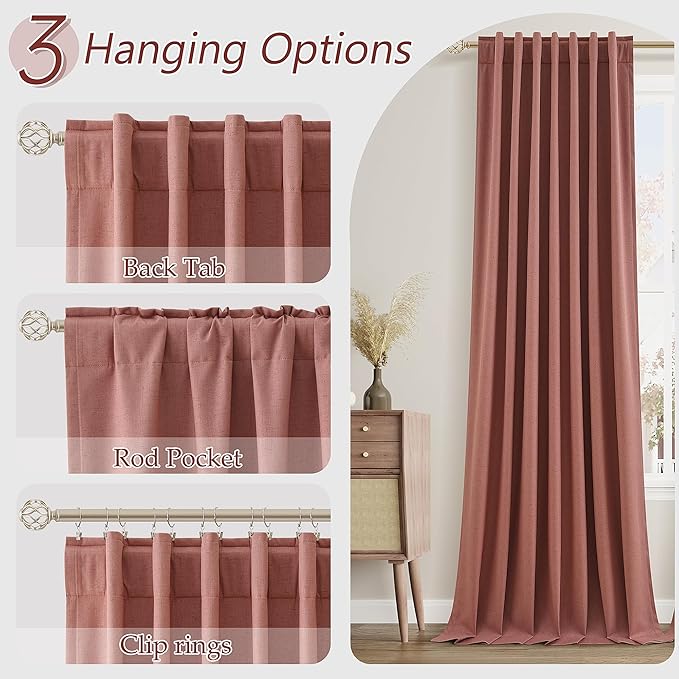 Guken 100% Blackout Curtains 100 Inch Length 2 Panels Set for Girls Bedroom Back Tab Thermal Insulated Black Out Linen Drapes Room Darkening Window Curtains 100 Inches Long,Dusty Rose
