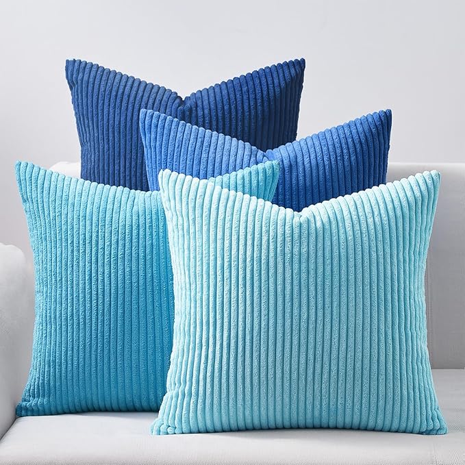 Topfinel Decorative Throw Pillow Covers Cushion Cases, Set of 4 Soft Velvet Modern Double-Sided Designs, Mix and Match for Home Decor, Pillow Inserts Not Included (22x22 inch, Blue)