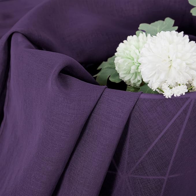 Tollpiz Sheer Curtains Linen Textured Bedroom Curtain Sheers Light Filtering Rod Pocket Voile Curtains for Living Room, 54 x 63 inches Long, Royal Purple, Set of 2 Panels