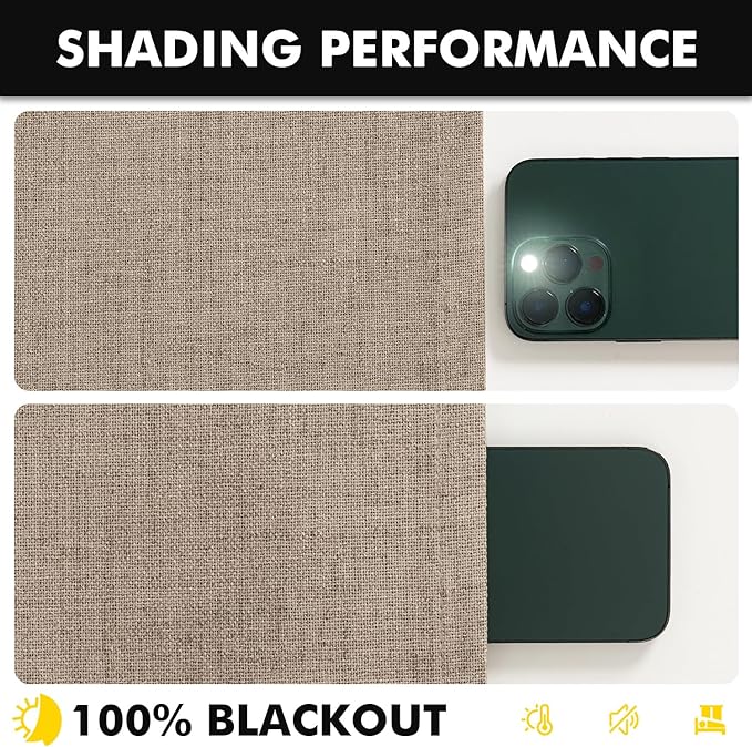 MIULEE 100% Blackout Linen Curtains for Bedroom, Brown Solid Luxury Decor Thermal Insulation Room Darkening Drapes for Living Room Nursery Back Tab Rod Pocket 42 x 63 Inches, 2 Panels