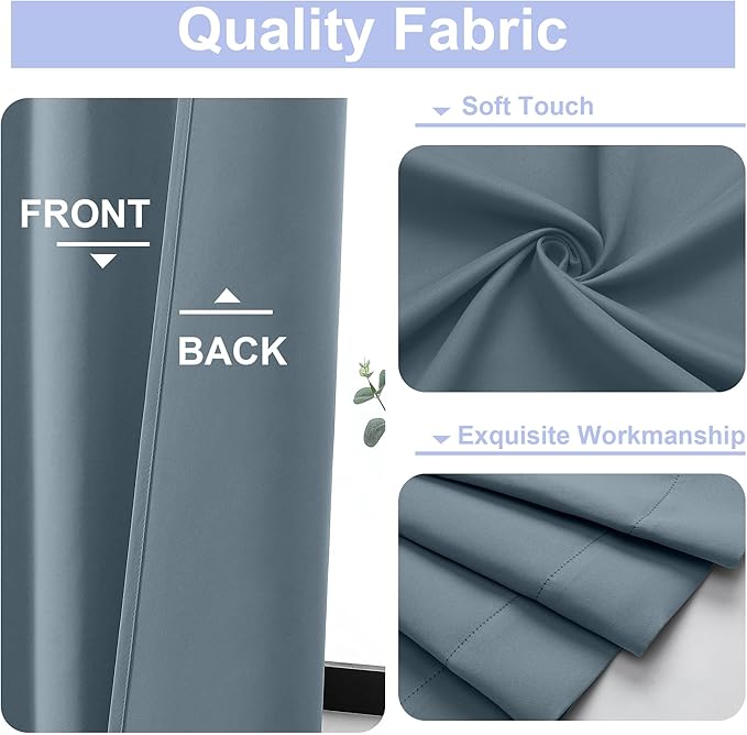 Simplebrand Ava Stone Blue Short 36 Inches Blackout Curtain 2 Panels Set, Half Window Rod Pocket Privacy Curtain Tiers for Kitchen, Curtains Blackout for Bathroom Shades, W40 x L36 Inch, Stone Blue
