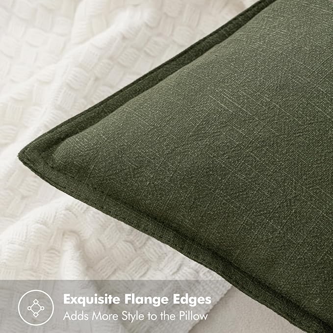 MIULEE Decorative Linen Euro Sham Pillow Covers 24x24 Dark Olive Green Boho Farmhouse Neutral Spring Couch Throw Pillows for Bed Pack of 2 Accent Modern Pillowcase Sofa Livingroom Home Decor