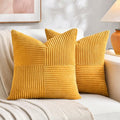 Fancy Homi 2 Packs Gold Yellow Big Decorative Throw Pillow Covers 24x24 Inch for Couch Bed Sofa, Rustic Farmhouse Boho Home Decor, Soft Corss Corduroy Patchwork Accent Square Cushion Case 60x60 cm