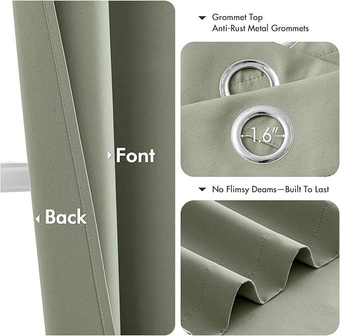 MIULEE Sage Green Blackout Curtains for Bedroom Living Room 84 Inches Long 2 Panels, Thermal Insulated Room Darkening Drapes Solid Grommet Noise Reduction Light Blocking Window Treatments 50x84 Inch
