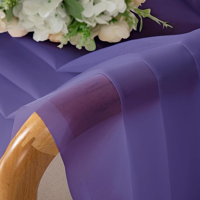 Chyhomenyc Purple Sheer Curtains 45 Inch Long 2 Panels, Light Filtering Rod Pocket Voile Short Curtains Drapes for Living Room Bedroom Small Windows, 42Wx45L Inches