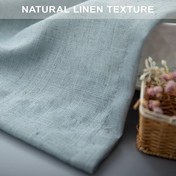 Seafoam Curtains 38 Inch Wide for Small Window 2 Panels Back Tab Rod Pocket Semi Sheer Linen Skinny Sea Green Blue Curtains for Bedroom Entryway Front Door Closet Coastal Decor Teal Grey 38x84 Length