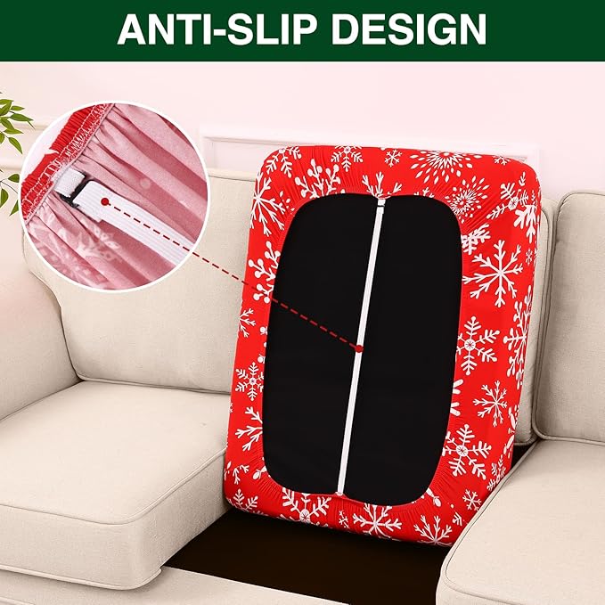 Smiry Printed Couch Cushion Covers, Stretch Soft Couch Covers for Sofa, Washable Non-Slip Sofa Slipcover Furniture Protector for Indoor and Outdoor (2 Pack, Red with White)
