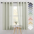 NICETOWN Linen Sheer Curtains Flax Textured, Grommet Top Casual Thick Semitransparent Flax Sheer Privacy Window Treatment for Loft/Apartment, Sage Green, W52 x L63, Sold by 2 Panels
