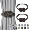 NICEEC 2 Pack Mini Magnetic Curtain Tiebacks Nordic Simple Style Drape Tie Backs Elegant Hand Weave Rope Knot Decorative Curtain Holdbacks for Home & Office Thin Window Drapery (Coffee)