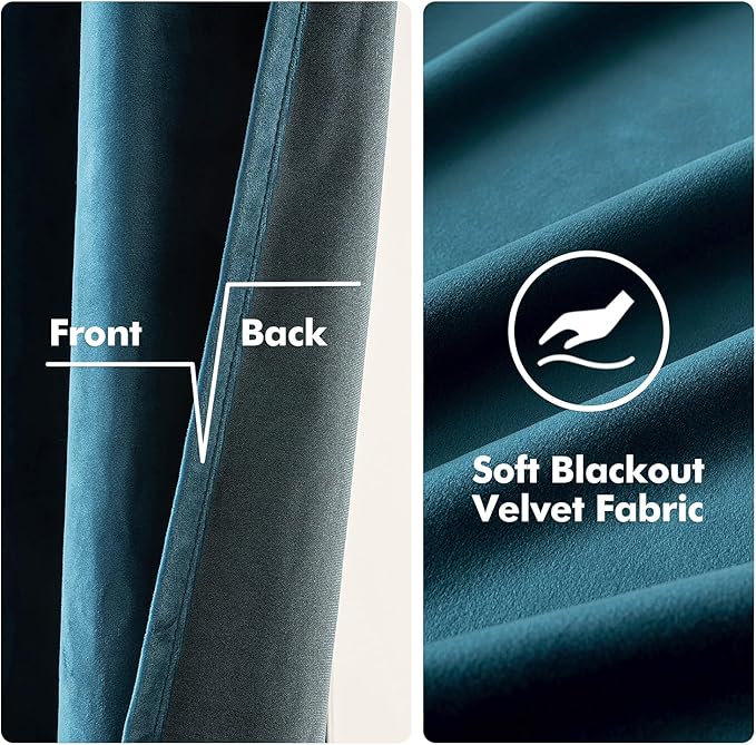 MIULEE Blue Velvet Curtains 63 Inches Length Blackout Curtains Thermal Insulated Soundproof Room Darkening Grommet Curtains/Drapes for Living Room Bedroom 52 x 63 Inch 2 Pcs Peacock Blue