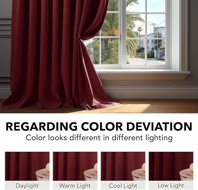 Deconovo Blackout Curtains, Thermal Insulated, W52 x L108 2 Panels, Back Tab, Machine Washable, Room-Darkening Drapes for Bedroom/Living Room Burgundy Red