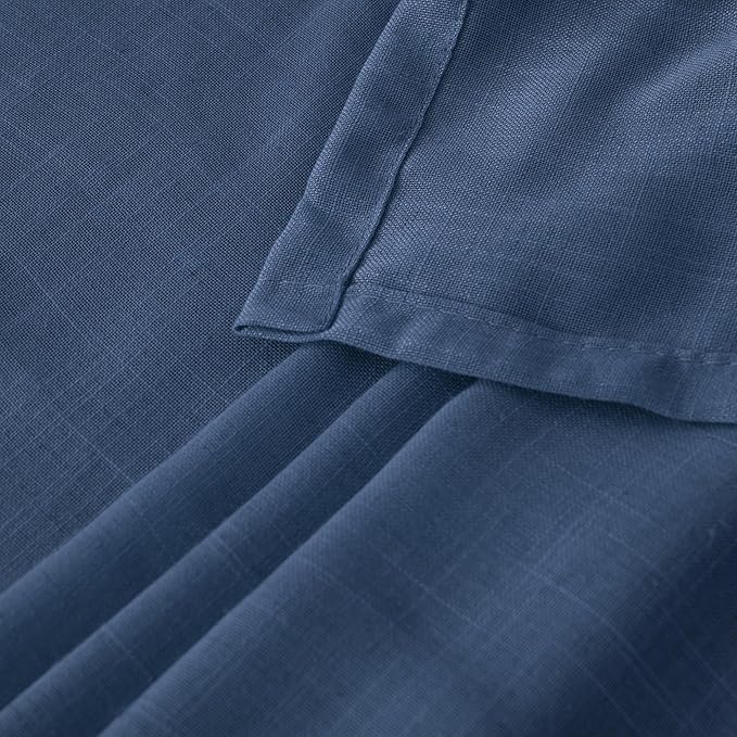 BGment 102 Inch Length Navy Blue Linen Curtains for Living Room, Semi Sheer Window Drapes Extra Long Light Filtering for Bedroom with Rod Pocket Lightweight, 2 Panels Set, Each 52 Inch Wide