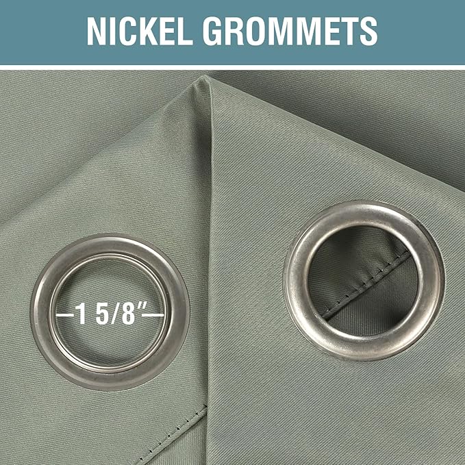 H.VERSAILTEX Blackout Curtain for Living Room Small Window Kitchen Blackout Curtains 45 inch Length Energy Saving Solid Grommet Blackout Drape, One Panel, Light Sage, 52" W x 45" L