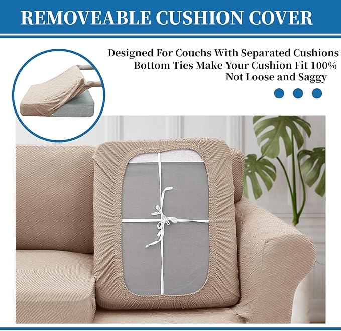 XINEAGE 2026 New 3 Pieces Couch Covers for 2 Cushion Sofa Super Stretch Loveseat Slipcover Pet Dog Universal Slip Cover Anti Slip Love Seat Furniture Protector (Khaki, 55"-69")