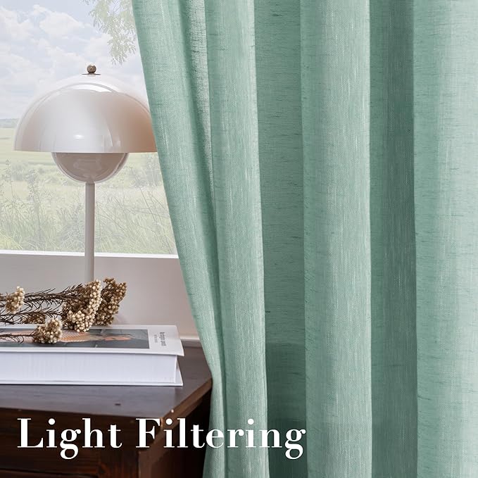 H.VERSAILTEX Linen Curtains Nickel Grommet Natural Linen Semi-Sheer Curtains 2 Panels Privacy Added Premium Soft Rich Material Drapes for Bedroom/Living Room - 52x54 - Inch - Sea Mist