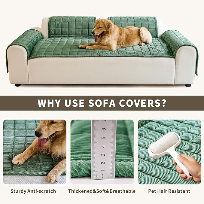 Couch Covers for Dogs Washable, Non Slip Couch Covers for Loveseat Sofa Pet Friendly, Soft Fuzzy Sofa Covers for Pet, Dog Couch Cover Furniture Protector(1PC,Green,27.6"x27.6")