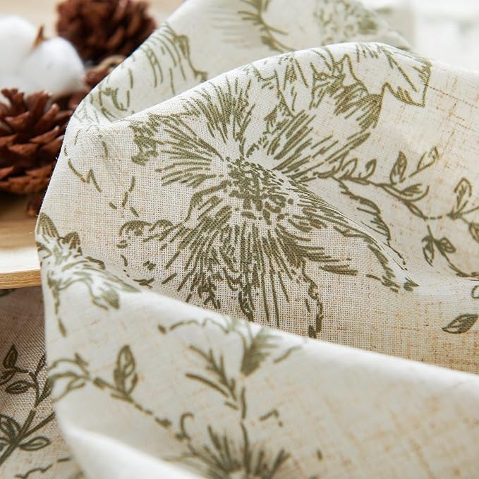 jinchan Linen Blend Floral Curtains for Living Room 63 Inch Length Farmhouse Printed Curtain Rod Pocket Back Tab Sage Green Peony Flower Patterned Drapes Bedroom Curtains Set 2 Panels