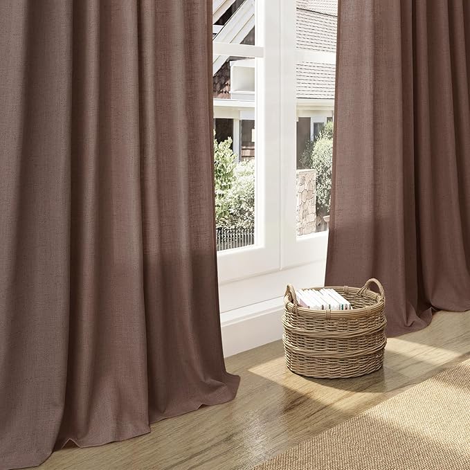 Mocha Mousse Curtains 102 Inches Long 2 Panel Set Back Tab Rod Pocket Linen Blend High Window Semi Sheer Light Filtering Burlap Look for Neutral Farmhouse Decor Curtain in Living Room 52x102