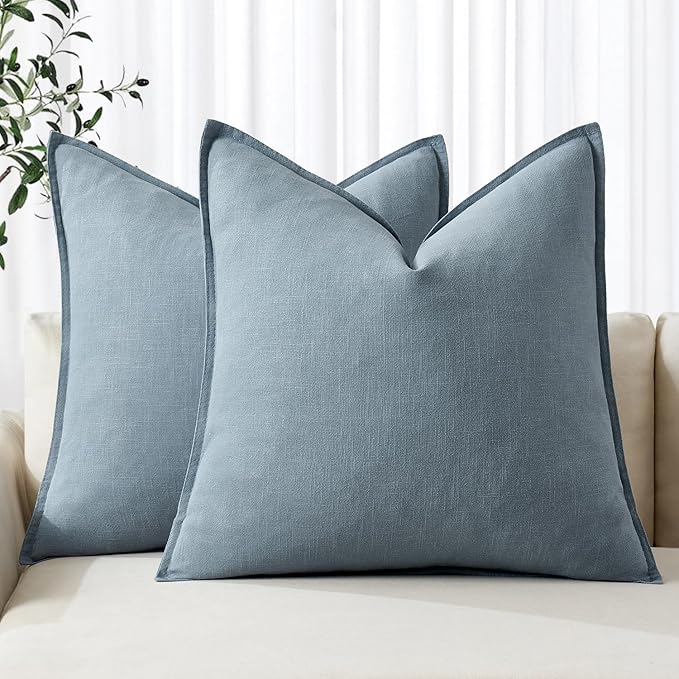 MIULEE Decorative Linen Euro Sham Pillow Covers 24x24 Blue Grey Boho Farmhouse Neutral Couch Throw Pillows for Bed Pack of 2 Accent Coastal Modern Pillowcase Summer Sofa Livingroom Home Decor