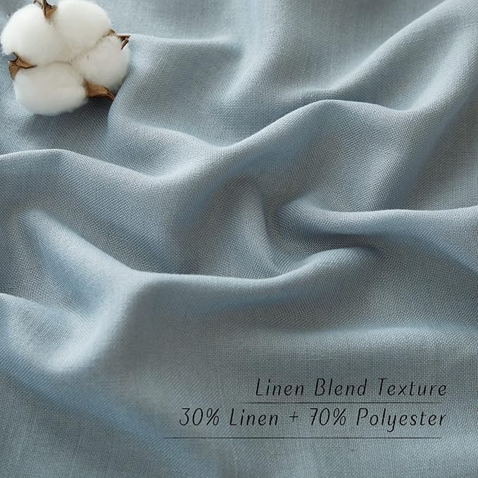 NICETOWN Stone Blue Linen Kitchen Curtains 36 inch Length, Decorative Thick Flax Small Window Treatments Privacy Assured with Light Filtering for Bedroom/Bathroom, W55 x L36, 2 Panels