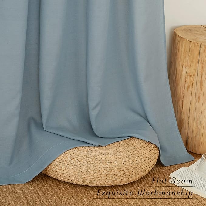 NICETOWN Linen 78 inch Curtains for Kitchen Window, Grommet Thick Flax Linen Stone Blue Small Window Treatments Privacy Assured with Light Filtering for Cafe/Kids Room, W68 x L78, 2 Panels