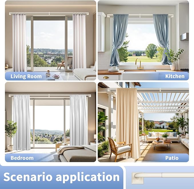 Beige White Curtain Rods for Windows 28-48Inch Heavy Duty French Return Rod, Wrap Around Blackout Curtain Rods, Adjustable Room Darkening Drapery Rod for Bedroom, Living Room, Sliding Door & Outdoor