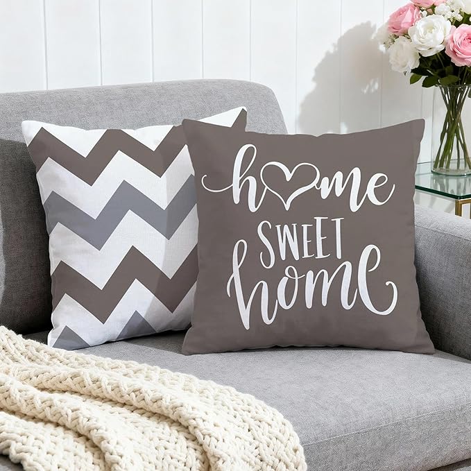 Hexagram Geometric Grey Pillow Covers 20x20 Set of 4, Decorative Outdoor Boho Modern Throw Pillow Covers, Home Sweet Home Farmhouse Cushion Case for Couch Sofa Bedroom Indoor Decor(No Insert)