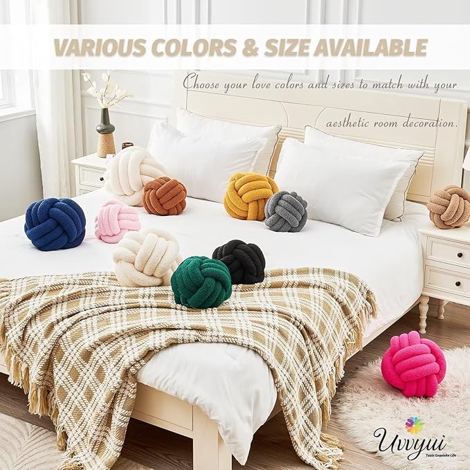 Uvvyui Knot Pillow Ball, Soft Home Decorative Pillows, Round Throw Pillow, Handmade Knotted Plush Pillow, Round Boucle Pillow Cushion (14 Inches Orange)