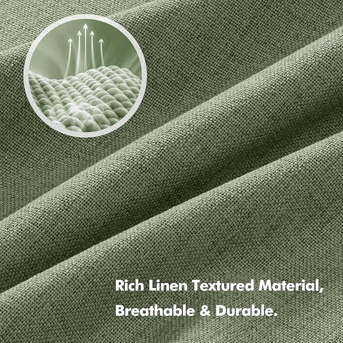 MIULEE 100% Blackout Linen Curtains for Bedroom, Sage Green Solid Luxury Decor Thermal Insulation Room Darkening Drapes for Living Room Nursery Back Tab Rod Pocket 42 x 63 Inches, 2 Panels