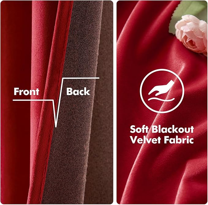 MIULEE Christmas Red Velvet Curtains Elegant Grommet Curtains Thermal Insulated Soundproof Room Darkening Curtains/Drapes for Classical Living Room Bedroom Decor 52 x 63 Inch Set of 2