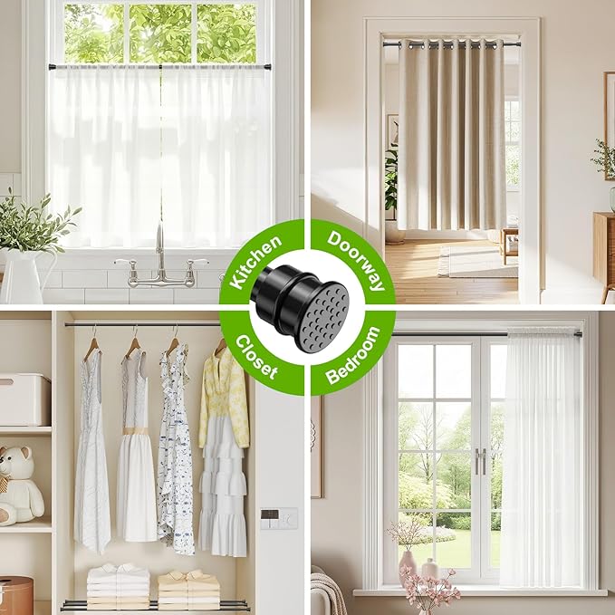 Spring Tension Rods 28-48 Inches No Drill Tension Curtain Rods Black Spring Loaded Curtain Rods Adjustable Small Short Tension Curtain Rod for Window,Kitchen,Doorway,Cupboard,Wardrobe