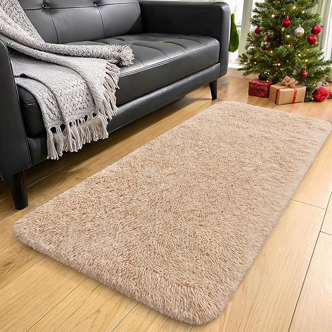 OLANLY 3x10 Machine Washable Runner Rugs for Hallway, Soft Fluffy Shaggy Bedside Rugs for Bedroom, Living Room, Indoor Floor Carpet for Kids Girls and Boys, Nursery Rooms, Home Decor Aesthetic, Beige