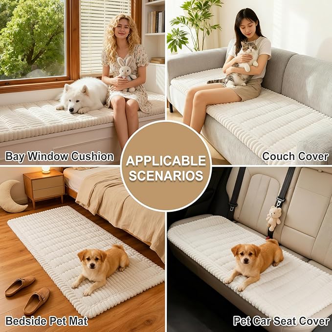 hyha Couch Covers for Dogs Washable, Non Slip Plush Dog Sofa Protectors, Fuzzy Pet Couch Covers for 3 Cushion Sofa Pet Friendly (White, 27.6" x 47")