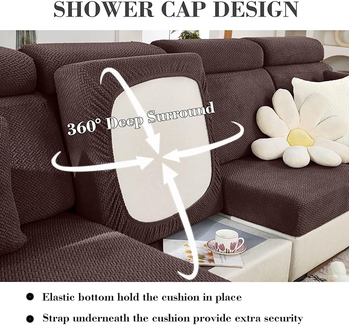 Couch Covers for 3 Cushion Sofa Pet Friendly Couch Cushion Covers Universal Sofa Covers Washable Stretch Slipcovers for Sectional Sofa (Texture Brown, Large Triple Seat Cover)