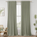 Sage Green 100% Blackout Linen Curtains 100 Inch Length 2 Panels Set for Living Room Bedroom Back Tab Thermal Insulated Black Out Drapes Room Darkening Farmhouse Style for Bedroom Window Curtains
