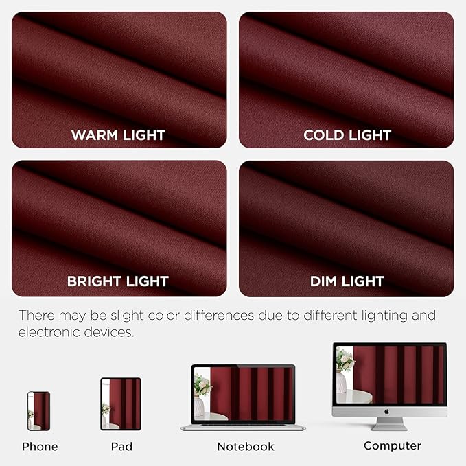 Joydeco Blackout Patio Sliding Door Curtains 108 Inches Long, Grommet Privacy Room Divider Curtains, Extra Wide Thermal Blackout Drapes for Bedroom Living Room (Burgundy Red, 100Wx108L, 1 Panel)